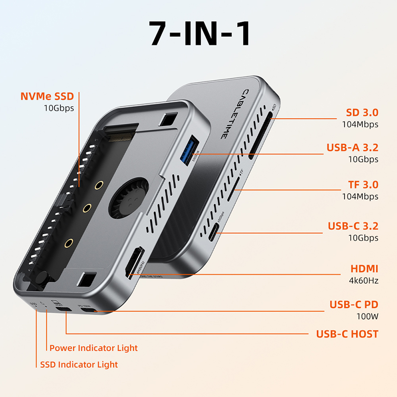 CABLETIME USB C Hub 7 in 1 Mag - огляд і ціна Apple Iphone 16