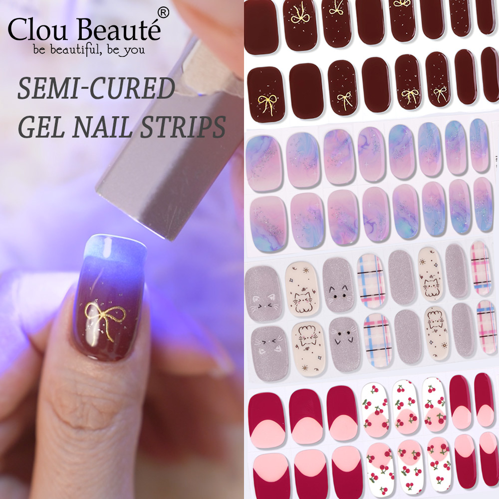 Semi-Cured Gel Nail Strips 16  - огляд і ціна Full Cover Adhesive